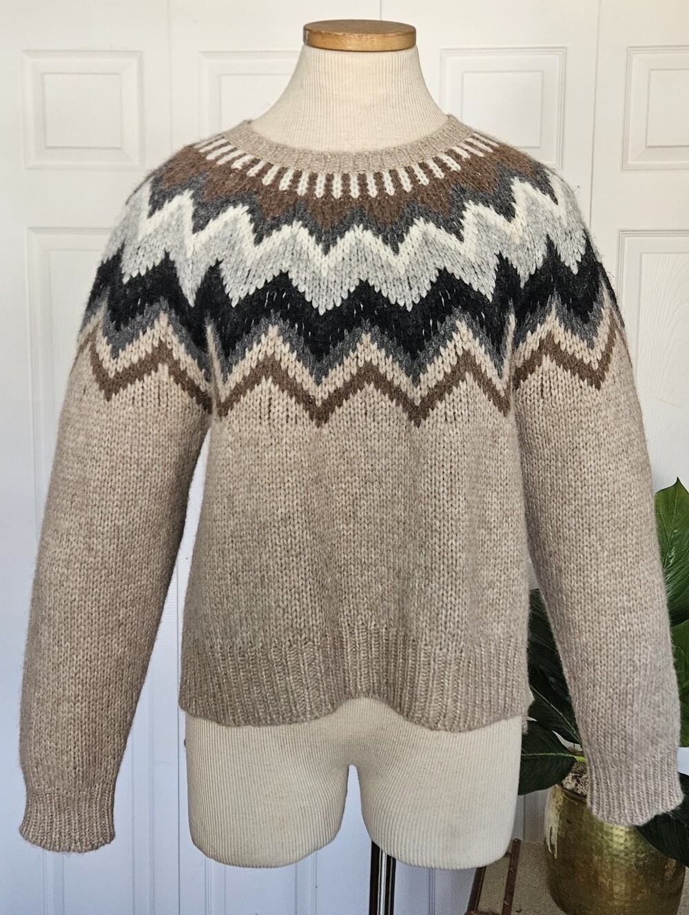 NWT Krimson Klover Lana Oat Chevron Knit Ski Sweater Alpaca Blend Size S